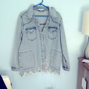 Magnolia Boutique distressed denim shacket